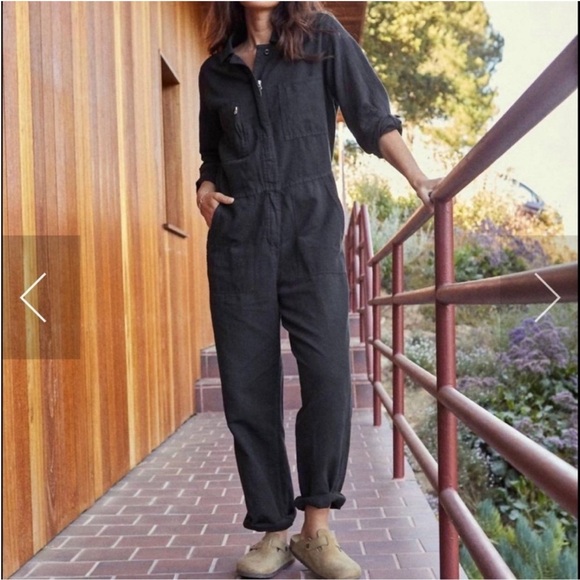 Outerknown Pants - Outerknown Black Station Jumpsuit Playsuit Zip Small Organic Cotton Linen Blend
